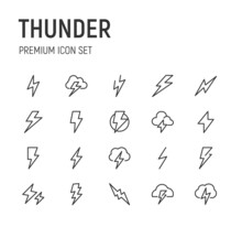 Set Of Thunder Line Icons.