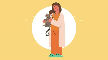 Wall Mural - woman veterinary proffesional character animation