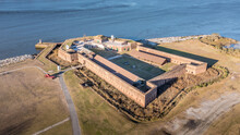 Aerial View Of Old Fort Jackson On The Savannah River On The Border Of Georgia And South Carolina, Oldest Standing Brick Confederate Fort With River View Cannon Firing Loopholes