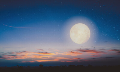 Wall Mural - full moon with star during twilight. astronomy landscape in the summertime. nature background of ama