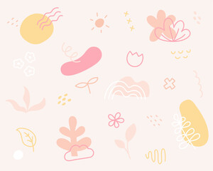 Wall Mural - the leaves are simply expressed with lines and colors. simple pattern design template.