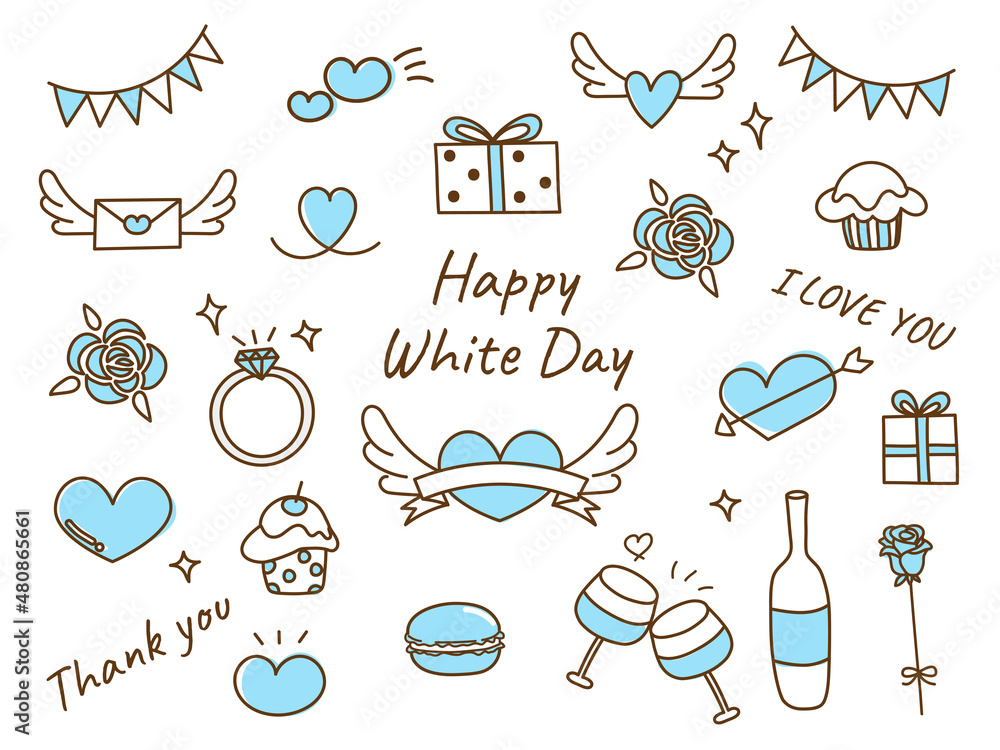 手描き水色のホワイトデーイラストセット Stock Vector | Adobe Stock
