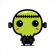 Cute Green Monster Skull Character