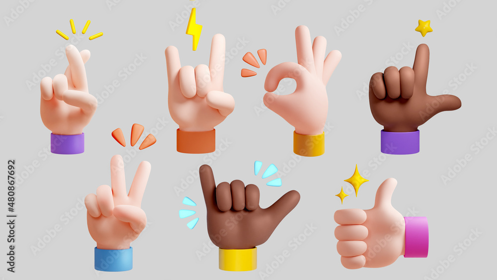 3d hand gestures icon set