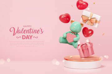 Wall Mural - 3d Valentine's Day scene design