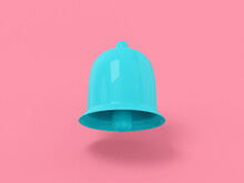 Blue Mono Color Bell On A Pink Solid Background. Minimalistic Design Object. 3d Rendering Icon Ui Ux Interface Element.