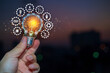 © jittawit.21 - Hand holding light bulb against nature with icons energy sources for renewable
