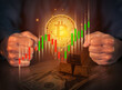 © littlestocker - Aggressive businessman showing  Bitcoin stock market candle stick chart sideway up. Business and financial concept