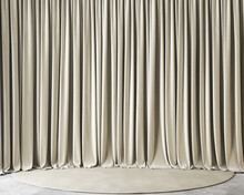Beige Draping Curtains. 3d Render Illustration Mockup.