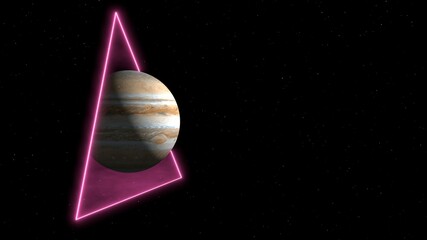 3D Render. Motion of planet Jupiter through portal against the background of the starry sky