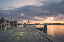 Germany, Hamburg, Rabenstrasse Pier At Cloudy Dawn