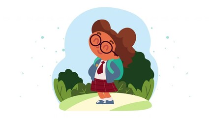 Sticker - little student girl in the camp animation