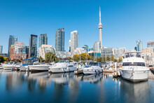 Canada, Ontario, Toronto, Yachts Moored In City Marina