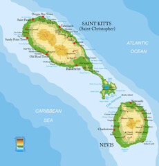 Canvas Print - Saint Kitts and Nevis highly detailed physical map