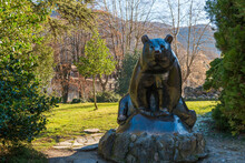 Sculpture Of A Brown Bear, Emblem Of The Pyrenees, In A Park In Bagnère De Luchon, Haute Garonne, Occitanie, France