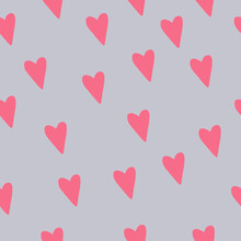 Vector Seamless Pattern. Simple Repeating Texture With Chaotic Hearts. Stylish Hipster Texture.