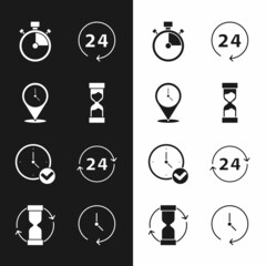 Canvas Print - Set Old hourglass, Location with clock, Stopwatch, Clock 24 hours, and icon. Vector