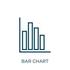 bar chart icon. Thin linear bar chart, data, arrow outline icon isolated on white background. Line vector bar chart sign, symbol for web and mobile