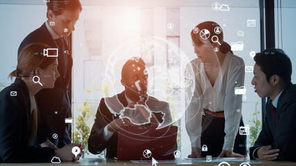 Poster - Global business concept. Communication network. Management strategy. Digital transformation.