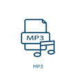 mp3 icon. Thin linear mp3, sound, audio outline icon isolated on white background. Line vector mp3 sign, symbol for web and mobile