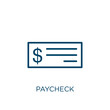 paycheck icon. Thin linear paycheck, business, check outline icon isolated on white background. Line vector paycheck sign, symbol for web and mobile