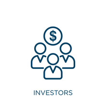 investors icon. Thin linear investors, business, investor outline icon isolated on white background. Line vector investors sign, symbol for web and mobile