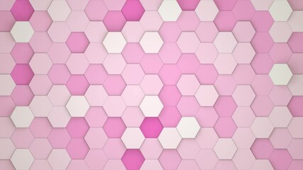 Wall Mural - Digital geometric pink mesh waving in orthographic view. Futuristic hexagon pattern. Animation background.