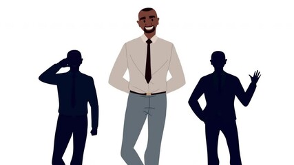 Poster - afro businessman with persons silhouettes