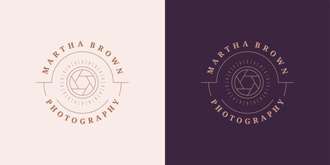 Wall Mural - photo camera lens logo emblem design template vector illustration in minimal line art style