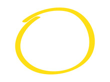 Yellow Circle Pen Draw. Highlight Hand Drawn Circle Isolated On White Background. Handwritten Yellow Circle. For Marker Pen, Pencil, Logo And Text Check. Vector Illustration