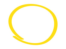 Yellow Circle Pen Draw. Highlight Hand Drawn Circle Isolated On White Background. Handwritten Yellow Circle. For Marker Pen, Pencil, Logo And Text Check. Vector Illustration