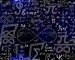 Wall Mural - scientific vector seamless pattern with mathematical signs, calculations and formulas, handwritings 