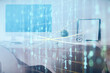 © peshkova - Multi exposure of data theme drawing and office interior background. Concept of technology.