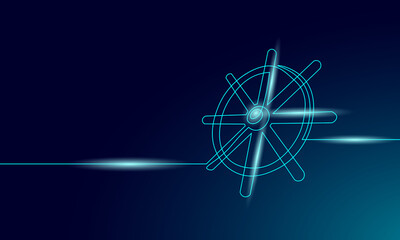 Wheel helm computer developer app concept. Business digital open source program. Data coding steering 3D low polygonal vector line illustration