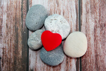 Red Heart On Gray Stones