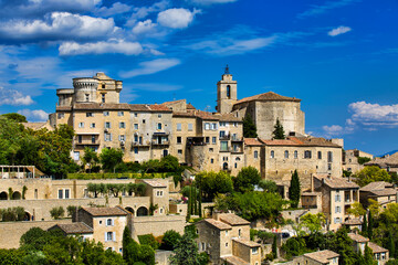 Wall Mural - The Castle and the Church of Saint Fermin (Firmin) Crowning the City of Gordes, Provence, France