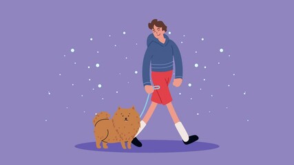 Wall Mural - man walking with dog animation