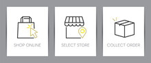 Buy Online, Select Store And Collect Order. Shopping Online Concept. Web Page Template. Metaphors With Icons.