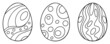 Set of 3 Easter Eggs with pattern. Computer graphics Abstract objects for your design for Stickers, holiday cards, decor, posters, coloring. Easter collection with flat design. EPS 8.