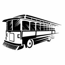 Stylized Vintage Bus In Black Color, Logo, Isolated Object On White Background, Vector Illustration,