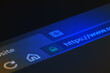 Web browser closeup on LCD screen with shallow focus on https word