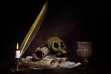 Medieval Occult Still Life With Skull
