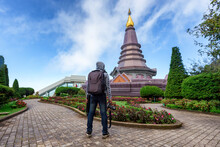 Backpacker Or Photographer Shooting In Location Stupa Tourism Landmark Doi Inthanon Chiang Mai