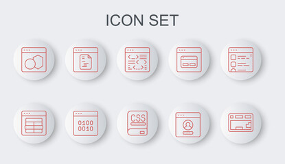 Set line Keyboard, MySQL code, Software, Create account screen, Binary and Books about programming icon. Vector
