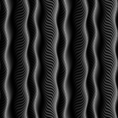 Wall Mural - Vector seamless pattern of gradient monochrome waves. Op art volumetric texture for wallpaper design.