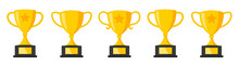Trophy Cup In Flat Style Set. Trophy Cup Icon Collection Vector