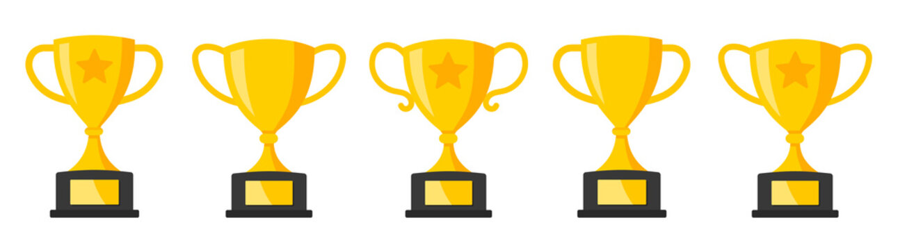Trophy cup in flat style set. Trophy cup icon collection vector