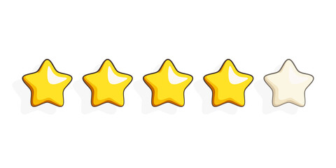 Wall Mural - Five gold rating stars. Customer review or feedback concepts. Vector illustration in comic cartoon style on a white background