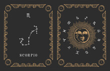 Scorpio Zodiac Constellation, Old Card In Vector.