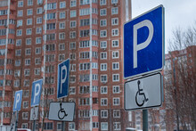 Road Sign In The Residential Sector Parking Only For The Disabled